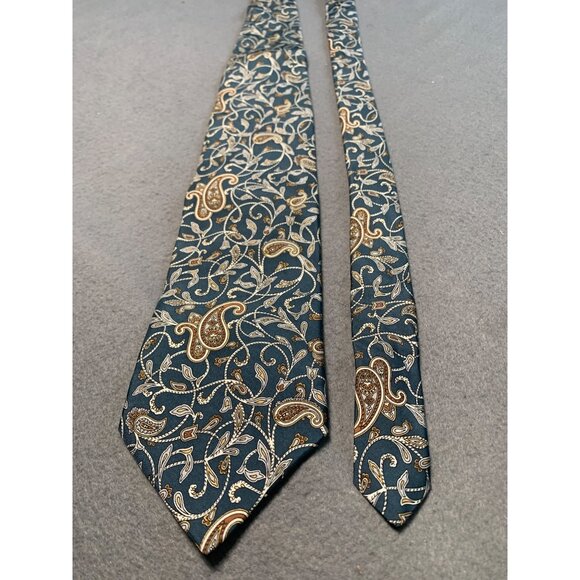 Stafford Mens Tie Silk Paisley Pattern Blue Gold Necktie - Picture 5 of 5
